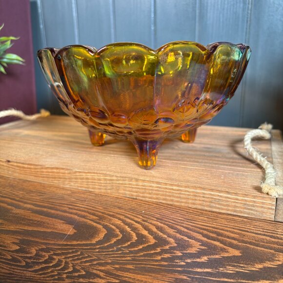 Vintage Indiana Glass Harvest Grapes Carnival Glass Footed Oval Fruit Bowl - Picture 7 of 16